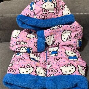 Hello Kitty Pink Jacket with Blue Faux Fur Trim reversible
